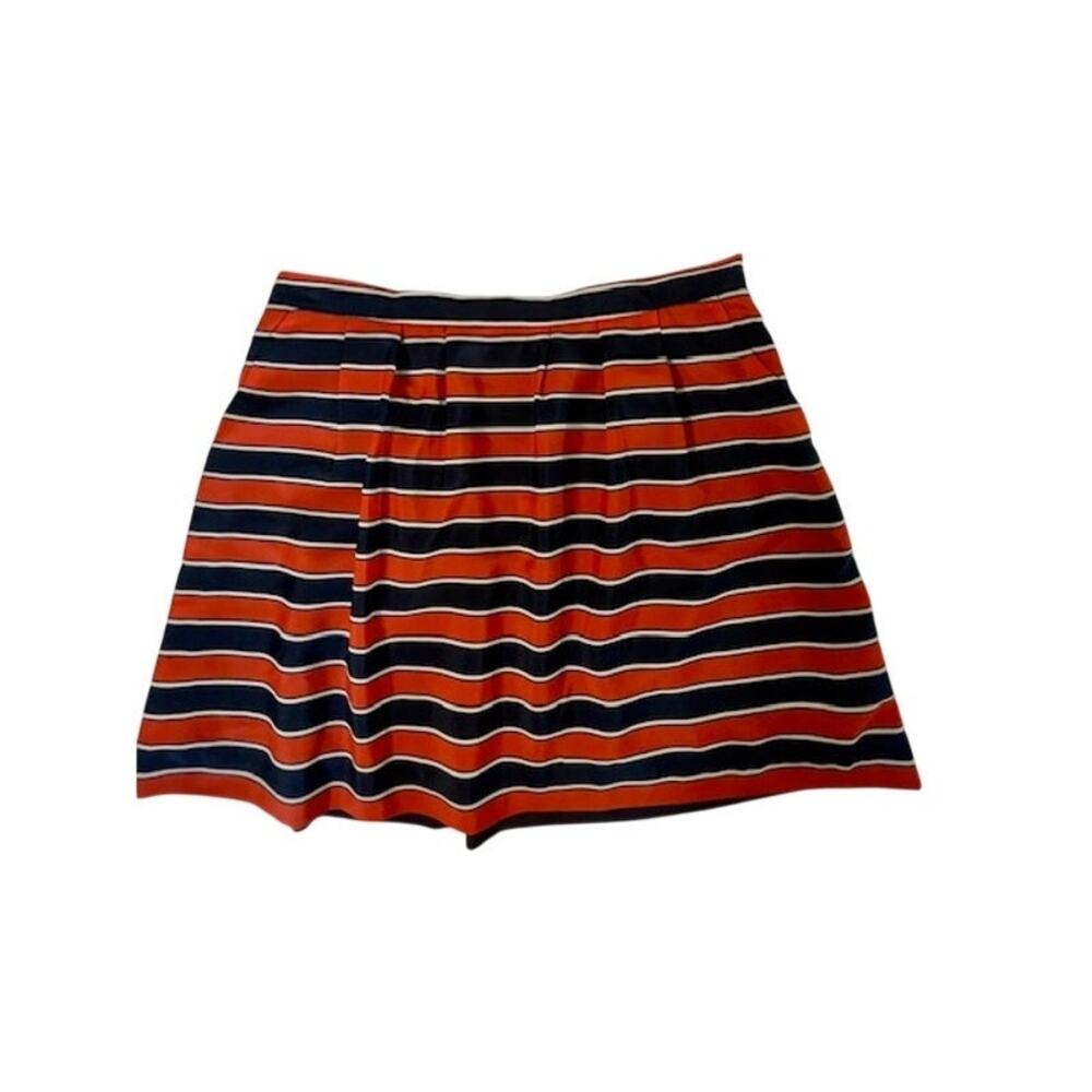J.Crew Striped Pleated Mini Skirt Navy Orange Preppy Size 14 - Picture 2 of 9